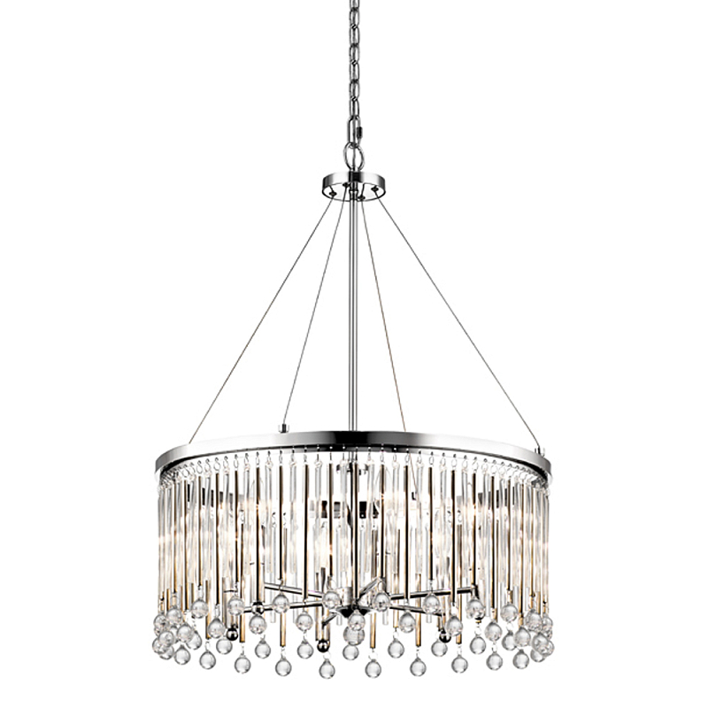 Люстра круглая цвета хром с вертикальными стеклянными трубками и круглыми подвесками Kichler Хром Прозрачное Стекло в Казани | Loft Concept 