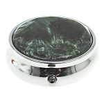 Таблетница карманная круглая с 3-мя отделениями с зеркалом и накладкой из натурального камня Серафинит Silver Stone Pillboxes варинант исполнения - 3 | Loft Concept в Казани