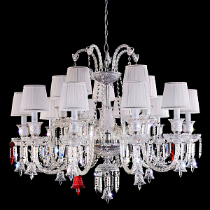 Люстра с 15-ю белыми текстильными абажурами и хрустальными подвесками Lustre Reverie