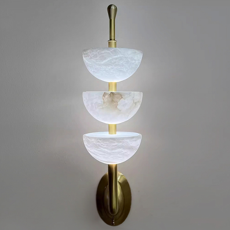 Бра с 3-мя мраморными плафонами в форме чаши Warm Marble Light Латунь Бра с 3-мя мраморными плафонами в форме чаши Warm Marble Light Латунь в Казани | Loft Concept