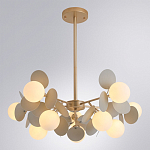 Люстра на штанге с 10-ю белым шарообразным плафоном и декоративными металлическими элементами в виде лепестков серого цвета Matisse варинант исполнения - 2 | Loft Concept в Казани