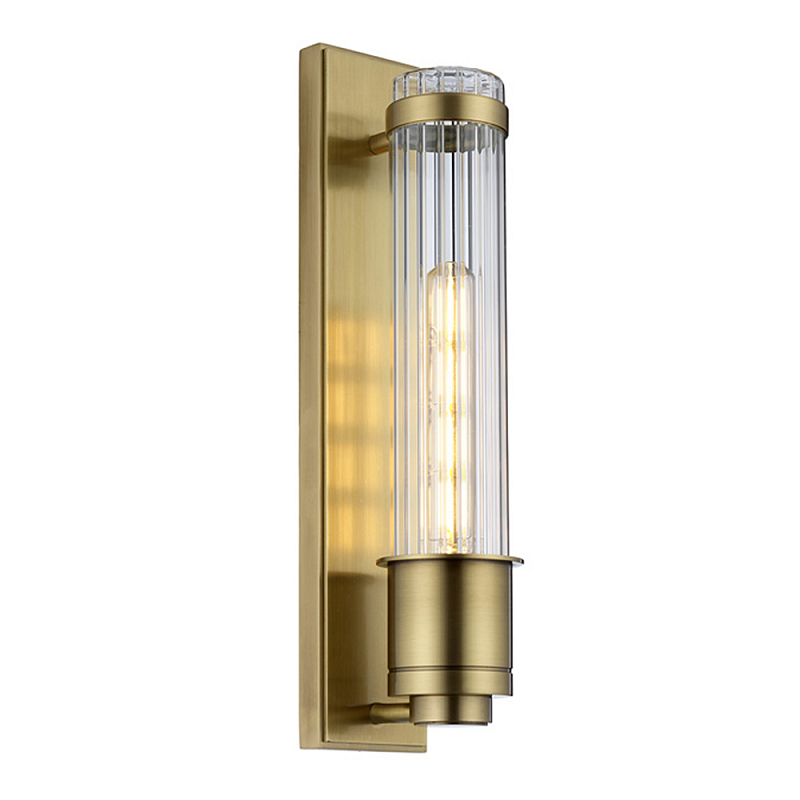 Бра вертикальное с рифленым стеклянным плафоном и прямоугольным основанием Quintiesse Латунь Хром в Казани | Loft Concept 