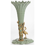 Ваза зеленая фарфоровая с волнистым краем с бронзовой фигуркой журавля Eden Garden  варинант исполнения - 3 | Loft Concept в Казани