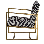 Кресло с металлическим золотистым каркасом и мягкой обивкой с чёрно-белым принтом зебры Wild animals варинант исполнения - 2 | Loft Concept в Казани