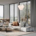 Люстра из белых стеклянных дисков на серебрянном каркасе White Glowing Reflectors варинант исполнения - 2 | Loft Concept в Казани