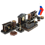 Настольный письменный набор с часами из природного камня обсидиана Peace Contract варинант исполнения - 2 | Loft Concept в Казани