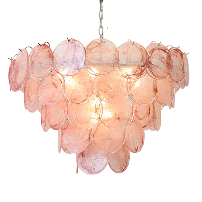 Люстра с каскадом из круглых розовых стеклянных дисков Pink Light Waterfall Розовый Хром Люстра с каскадом из круглых розовых стеклянных дисков Pink Light Waterfall Розовый Хром в Казани | Loft Concept