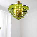 Люстра из оливкового стекла в форме листьев лотоса Glass Pink Sculpture варинант исполнения - 2 | Loft Concept в Казани