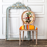 Стул бежевый в разноцветную полоску из натурального бука с изображением птиц и цветов Blooming Yellow Red Birds Colorful Stripes Chair варинант исполнения - 5 | Loft Concept в Казани