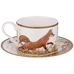 Чайная пара из фарфора с изображением утки и лисы 300 мл Hunting Porcelain Collection варинант исполнения - 1 | Loft Concept в Казани