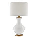 Настольная лампа белого цвета с фарфоровым основанием и латунными акцентами и тканевым абажуром Currey & Company варинант исполнения - 1 | Loft Concept в Казани