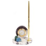 Часы настольные с шариковой металлической ручкой из натурального камня Stone Clock варинант исполнения - 1 | Loft Concept в Казани