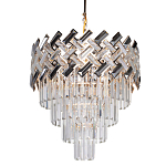 Люстра многоярусная с переплетенными металлическими элементами черного и золотого цвета и прозрачными хрустальными подвесками Empire Chandelier Crystal варинант исполнения - 1 | Loft Concept в Казани