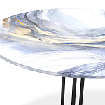 Стол журнальный с круглой бело-голубой столешницей из стекла White and Blue Marble варинант исполнения - 3 | Loft Concept в Казани