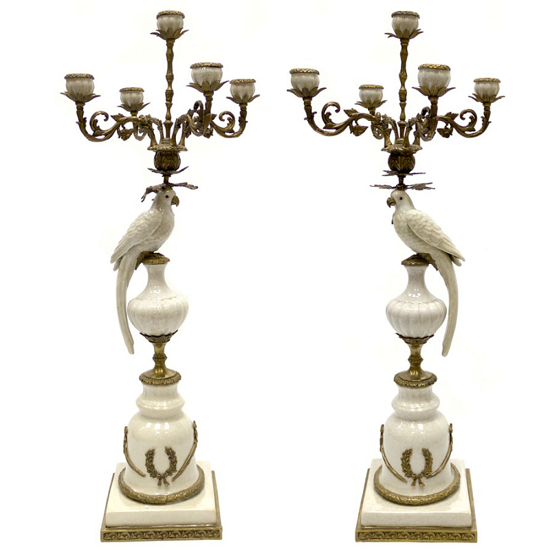 Подсвечник Candlestick White Parrot Белый Бронза в Казани | Loft Concept 