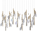 Люстра с золотистыми трубками и прозрачными стеклянными листьями на подвесах Sylva  варинант исполнения - 1 | Loft Concept в Казани