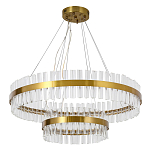 Люстра подвесная двухъярусная с золотистымыми кольцами и прозрачными стеклянными элементами Ring Horizontal варинант исполнения - 1 | Loft Concept в Казани