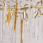 Люстра линейная золотого цвета с декоративными ветвями и длинными стеклянными подвесками в форме сосулек Droplet Chandelier варинант исполнения - 3 | Loft Concept в Казани