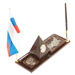 Настольный письменный набор с часами в виде пирамиды из природного камня обсидиана Pyramid of Time варинант исполнения - 2 | Loft Concept в Казани