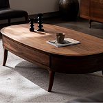 Кофейный стол овальный из дерева с 2-мя ящиками Coffee Walnut Table варинант исполнения - 3 | Loft Concept в Казани