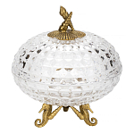 Конфетница прозрачная стеклянная на бронзовых ножках в виде морских коньков с крышкой в виде ракушки Eden Garden варинант исполнения - 1 | Loft Concept в Казани