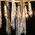 Люстра линейная золотого цвета с декоративными ветвями и длинными стеклянными подвесками в форме сосулек Droplet Chandelier варинант исполнения - 4 | Loft Concept в Казани