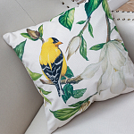 Декоративная подушка бежевая с изображением птиц и цветов Blooming Yellow Birds варинант исполнения - 2 | Loft Concept в Казани