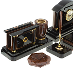 Настольный письменный набор с часами из природного камня обсидиана Peace Contract варинант исполнения - 3 | Loft Concept в Казани