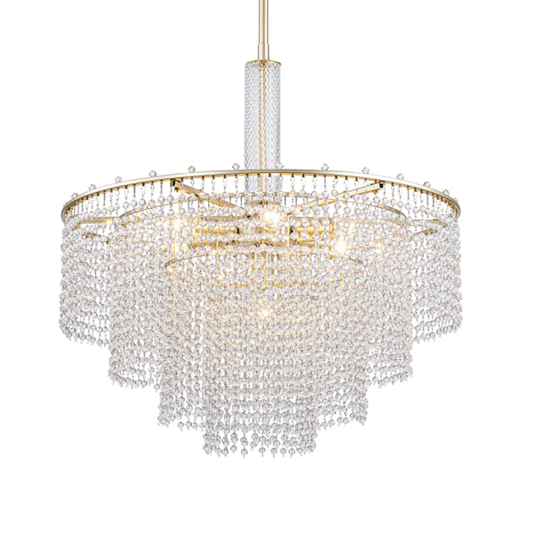 Люстра многоярусная с каскадами кристаллов Crystal Rains Золотой Прозрачный в Казани | Loft Concept 