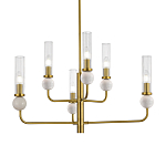 Люстра с 6-ю плафонами в форме стеклянных трубок и мраморных декоративных элементов Montreal варинант исполнения - 2 | Loft Concept в Казани