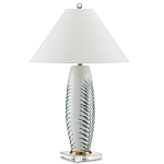 Настольная лампа овальная с тропическим принтом Stylized Aalm Leaves Motif варинант исполнения - 5 | Loft Concept в Казани