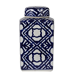 Ваза прямоугольной формы с крышкой и геометрическим узором в сине-белых цветах Blue & White Ornament  варинант исполнения - 1 | Loft Concept в Казани