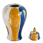 Ваза с крышкой и мазками синего и золого цвета на белом фоне Chinoiserie Ceramics варинант исполнения - 2 | Loft Concept в Казани