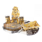 Икорница со стопками с декором "Рыбак с санями" с гравировкой на подставке из натуральных камней Агат Мрамор Decorative Cavair Dishes варинант исполнения - 9 | Loft Concept в Казани