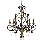 Люстра с подвесками из прозрачного стекла на кованом каркасе бронзового цвета в классическом стиле Quoizel варинант исполнения - 1 | Loft Concept в Казани