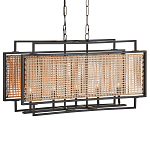 Люстра прямоугольной формы с чёрным каркасом и вставкой из плетеного материала Cage for Light варинант исполнения - 4 | Loft Concept в Казани