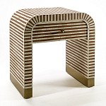 Тумбочка прикроватная с ящиком Tofino Stripes Bone Inlay Bedside Beige варинант исполнения - 2 | Loft Concept в Казани