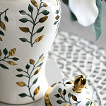 Ваза белая с крышкой с рисунком зеленых и золотых листьев 40 см Chinoiserie Ceramics варинант исполнения - 5 | Loft Concept в Казани