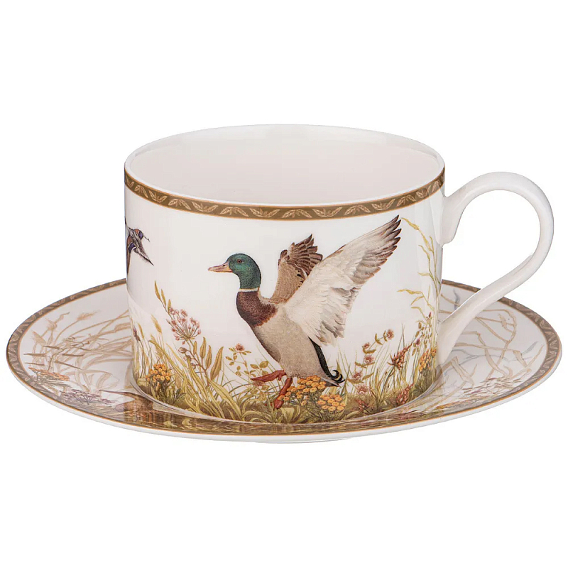 Чайная пара из фарфора с изображением утки и лисы 300 мл Hunting Porcelain Collection Белый Коричневый Чайная пара из фарфора с изображением утки и лисы 300 мл Hunting Porcelain Collection Белый Коричневый в Казани | Loft Concept
