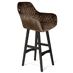 Барный стул со спинкой и подлокотниками на 4-х черных ножках Douglas Rhombus Коричневый Велюр варинант исполнения - 1 | Loft Concept в Казани