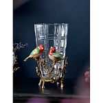 Ваза стеклянная прозрачная с бронзовым основанием в виде ветвей и фарфоровыми птичками Eden Garden варинант исполнения - 3 | Loft Concept в Казани