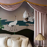 Обои ручная роспись Tsuro Cranes Original colourway on Tarnished Silver gilded paper варинант исполнения - 2 | Loft Concept в Казани