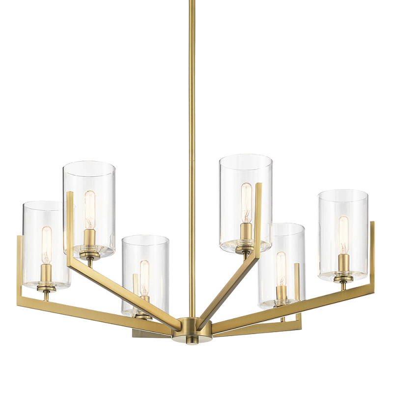 Люстра с 6-ю прозрачными цилиндрическими плафонами Kichler Латунь Прозрачное Стекло Никель в Казани | Loft Concept 