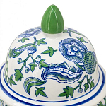 Ваза с крышкой и зелено-голубым рисунком на белом фоне 51 см Blue & White Ornament варинант исполнения - 3 | Loft Concept в Казани