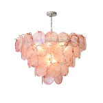 Люстра с каскадом из круглых розовых стеклянных дисков Pink Light Waterfall варинант исполнения - 4 | Loft Concept в Казани