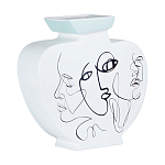 Ваза плоская белая с абстрактными черными линиями в форме лиц Faces of Imagination варинант исполнения - 1 | Loft Concept в Казани