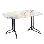 Обеденный стол с прямоугольной столешницей из стекла на черных металлических ножках White Marble варинант исполнения - 1 | Loft Concept в Казани