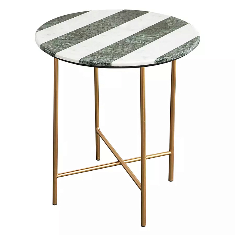 Столик приставной с круглой столешницей с полосатым узором Tabletops with Striped Pattern Серый Белый в Казани | Loft Concept 