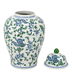 Ваза с крышкой и зелено-голубым цветочным узором на белом фоне Blue & White Ornament варинант исполнения - 2 | Loft Concept в Казани
