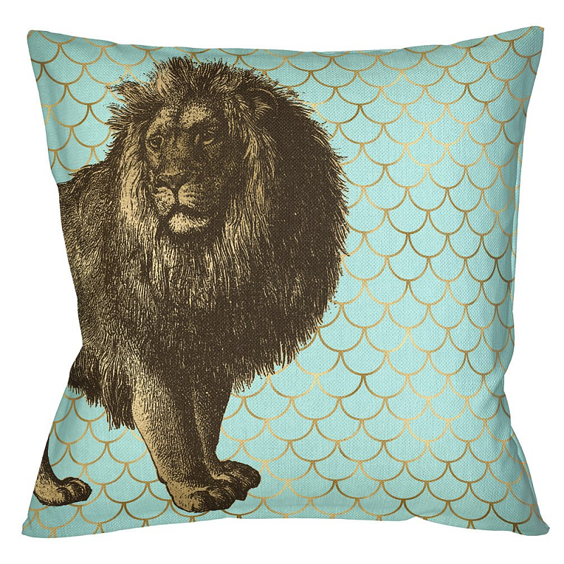 Подушка Safari light blue lion Бирюзовый Глянцевое золото Подушка Safari light blue lion Бирюзовый Глянцевое золото в Казани | Loft Concept